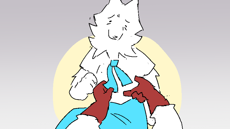 Helen undoes Coral's bow.