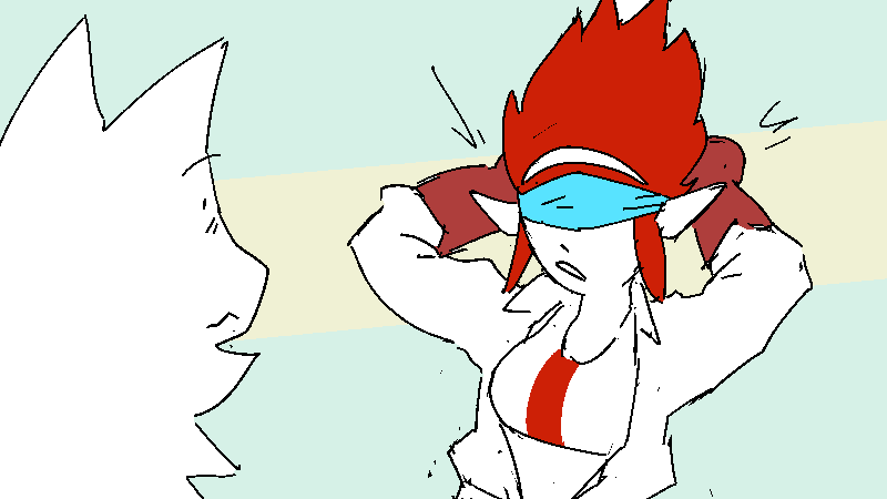 She ties it around her own head, covering her eyes like a blindfold.