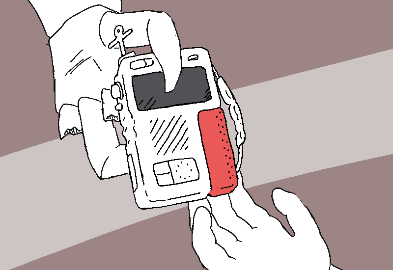 Mercy hands Jiro a boxy communicator.