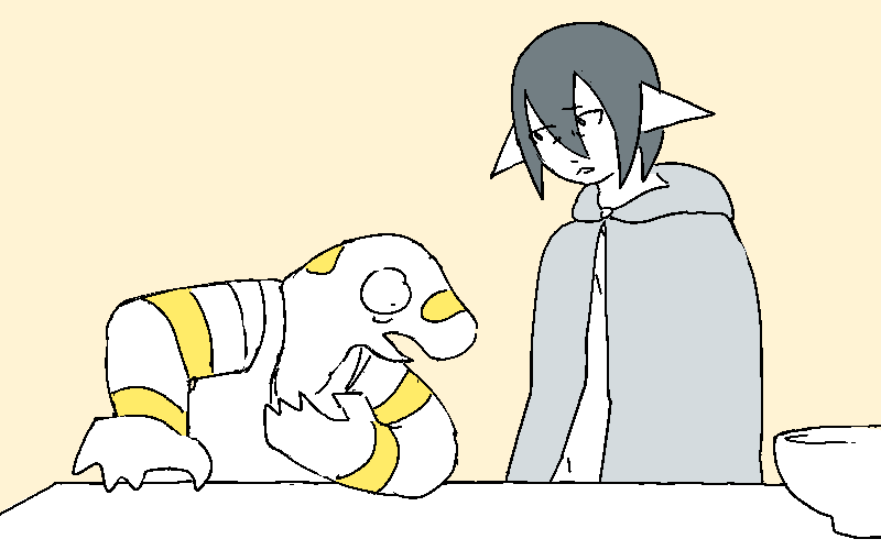 Jiro turns his attention to Sunny. She exhales all at once the breath she's been holding for the past minute.